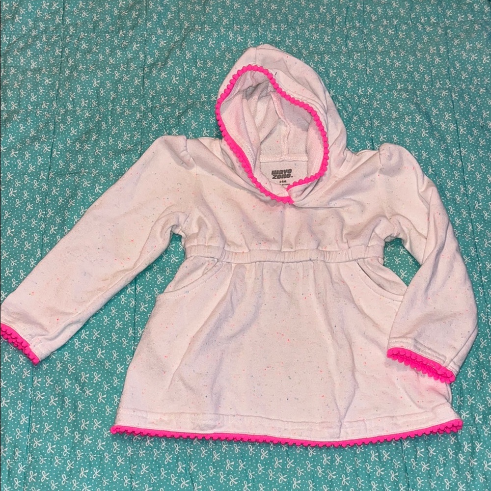 White and Pink Kids Hooded Pool Cover up